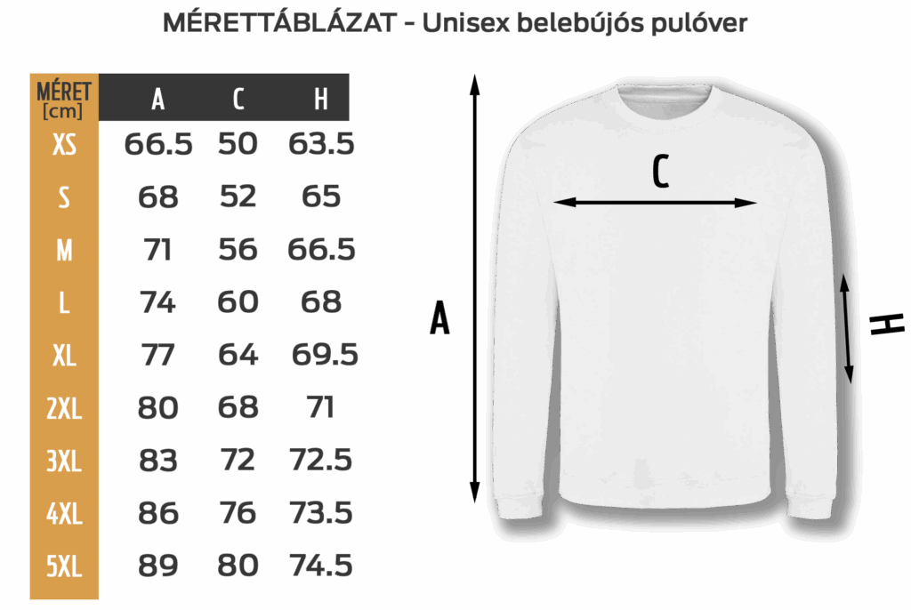 Mérettáblázat – Unisex