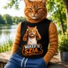 Büfés macska fekete póló Neked is szia grafikával